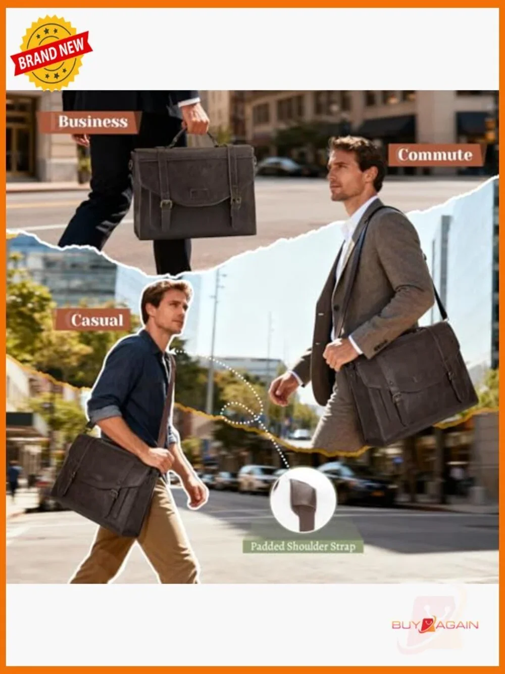 Vintage PU Leather Laptop Messenger Bag 15.6 Briefcase with Wallet